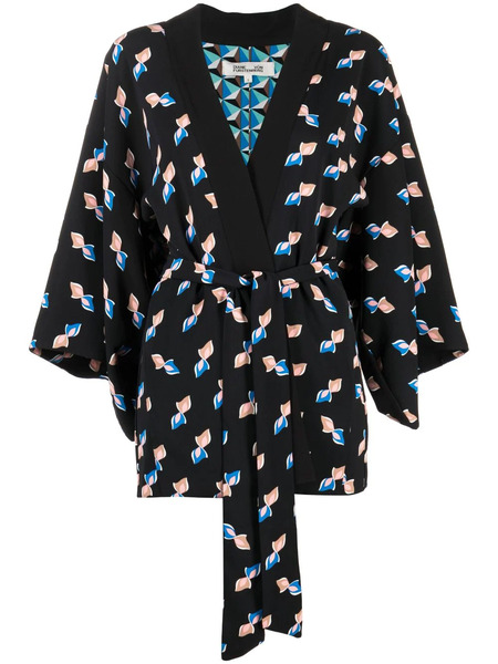  Dvf Diane Von Furstenberg Graphic-print Belted Kimono - Blue 
