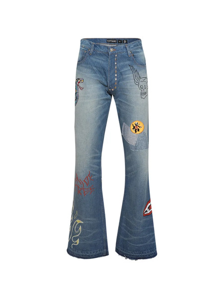  Earthling Vip Graphic-patch Button-fastening Jeans - Blue 