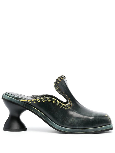  Eckhaus Latta 75mm Square-toe Leather Mules - Black 