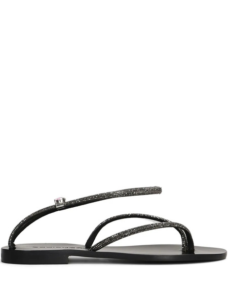  Eddi Cuomo Crystal-embellished Flat Sandals - Black 