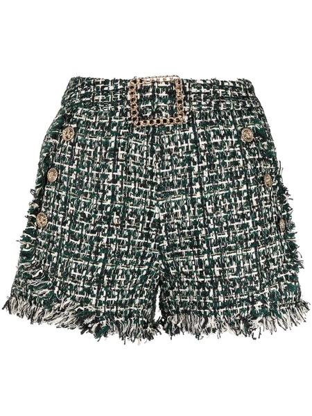  Edward Achour Paris Rough-cut Tweed Shorts - Green 