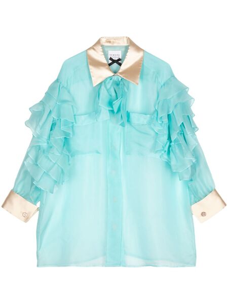  Edward Achour Paris Ruffled Silk Shirt - Blue 