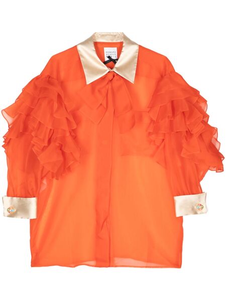  Edward Achour Paris Ruffled Silk Shirt - Orange 