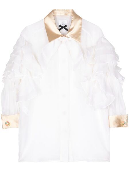  Edward Achour Paris Ruffled Silk Shirt - White 