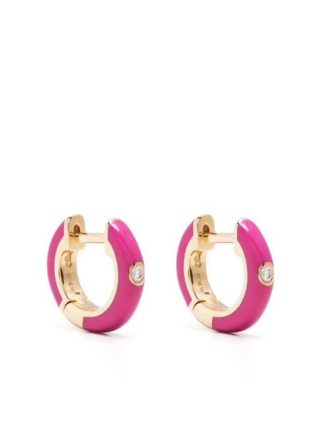 Ef Collection 14kt Yellow Gold Berry Enamel And Diamond Huggie Earrings 