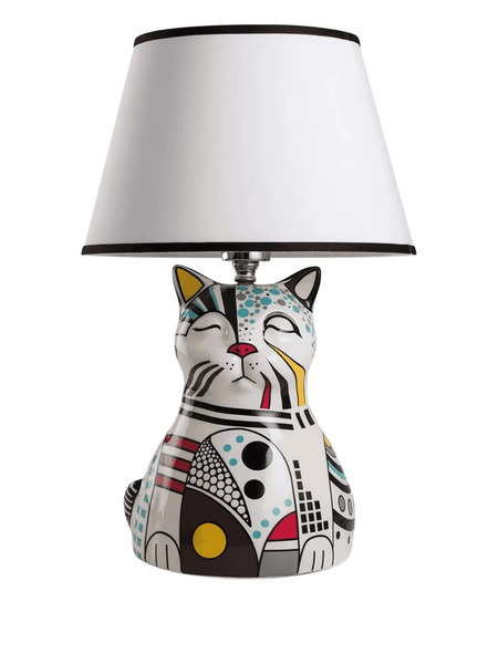  Egan Cat Motif Table Lamp (21.5cm X 47cm) - White 