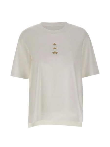  Elena Miro` Dragonfly-appliqué Side-slits T-shirt - Neutrals 