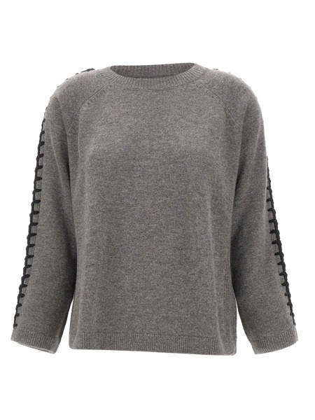  Elena Miro` Embroidered Boat Neck Cardigan - Grey 