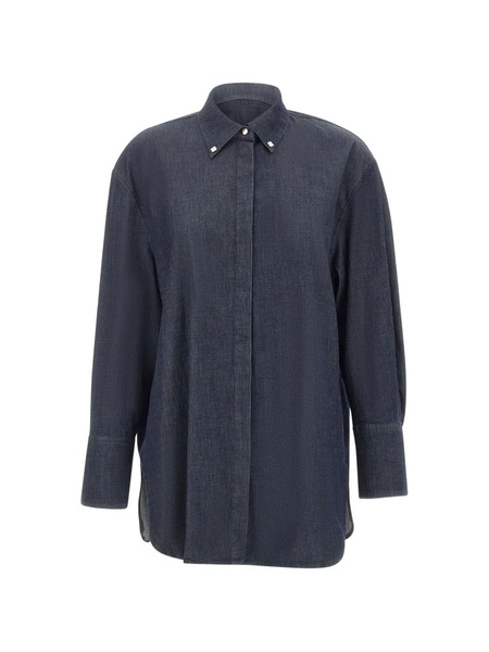  Elena Miro` Pointed-collar Cotton Shirt - Blue 