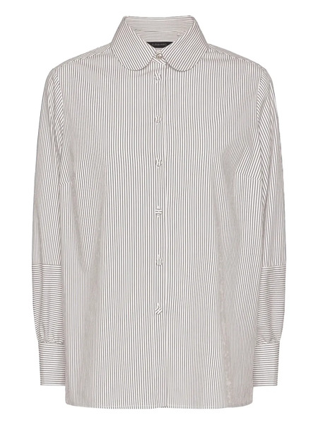  Elena Miro` Striped Round-collar Shirt - White 
