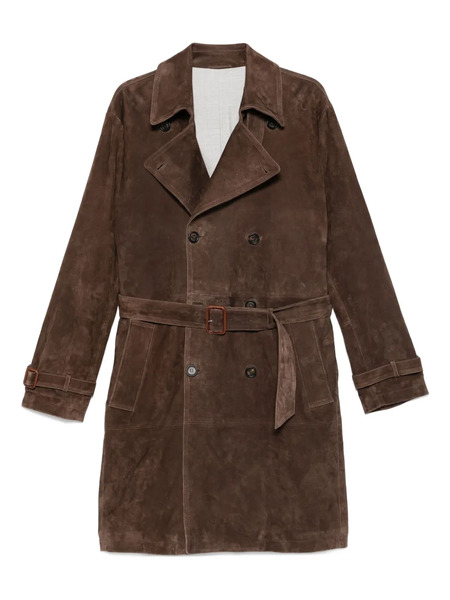  Eleventy Belted Double-breasted Suede Trench Coat - Brown 