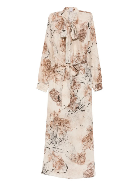  Eleventy Floral-print Tie-neck Dress - Neutrals 