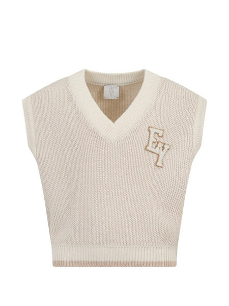  Eleventy Kids Appliqué V-neck Vest - Neutrals 