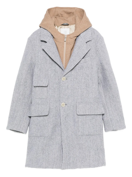  Eleventy Kids Herringbone Hooded Wool Coat - Grey 