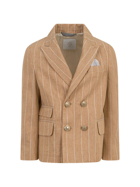  Eleventy Kids Striped Double-breasted Blazer - Neutrals 