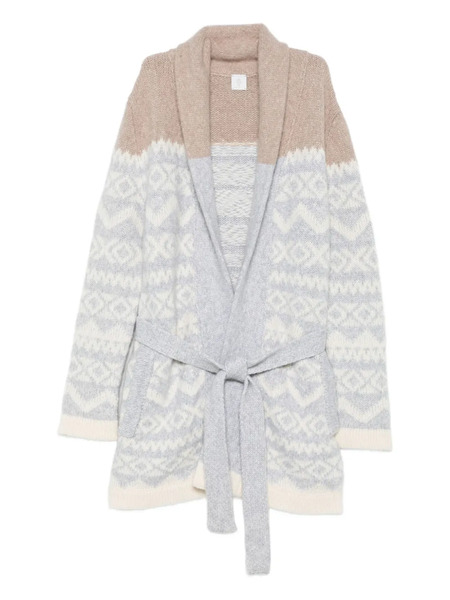  Eleventy Patterned-jacquard Belted Cardigan - Neutrals 