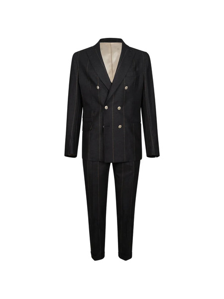 Eleventy Pinstripe Double-breasted Suit - Black 