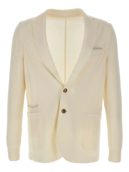  Eleventy Ribbed-knit Elbow-patch Blazer - Neutrals 