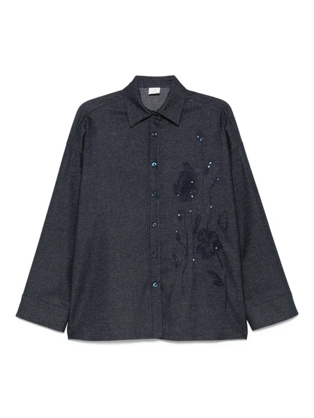  Eleventy Sequin-embellished Wool-blend Shirt - Blue 