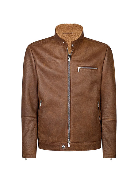  Eleventy Shearling Biker Jacket - Brown 