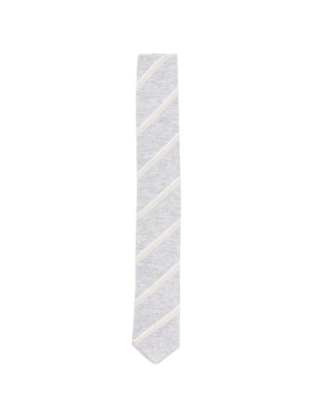  Eleventy Striped Cotton Tie - Grey 