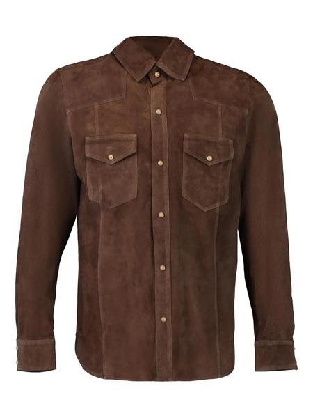  Eleventy Suede Button-placket Shirt - Brown 