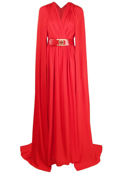  Elie Saab Belted Cape-effect Silk Gown - Red 
