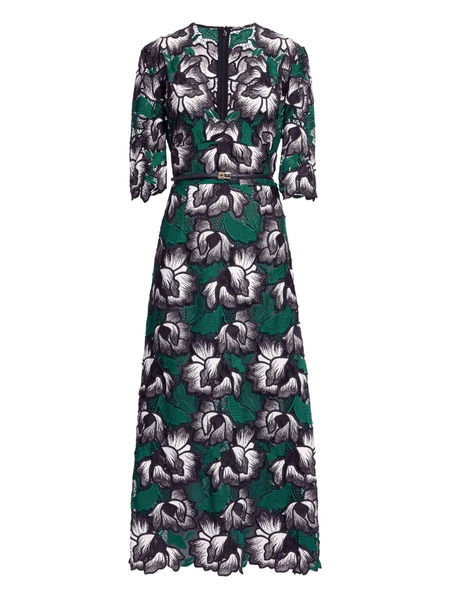  Elie Saab Macramé Floral Midi Dress - Green 