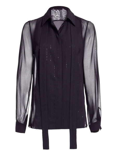  Elie Saab Pinstriped Silk Shirt - Black 