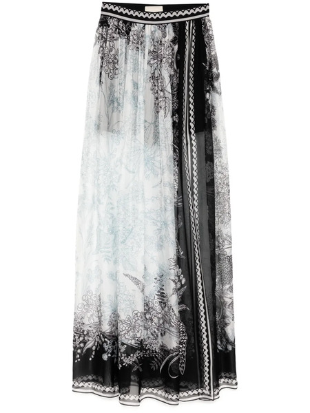 Elie Saab Printed Chiffon Long Skirt - Black 