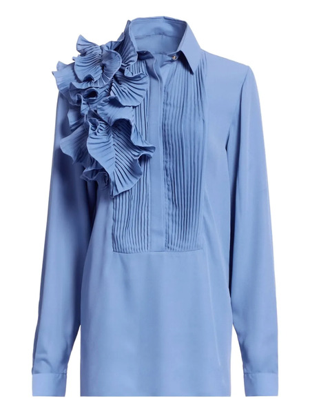  Elie Saab Ruffled Chiffon Shirt - Orient Blue 