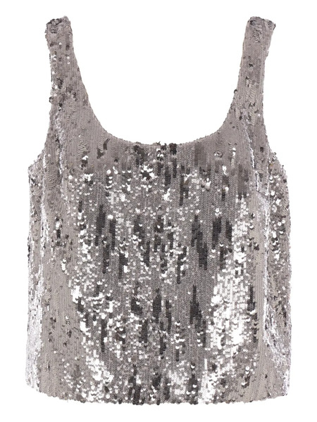  Elie Saab Sequin Scoop-neck Top - Silver 
