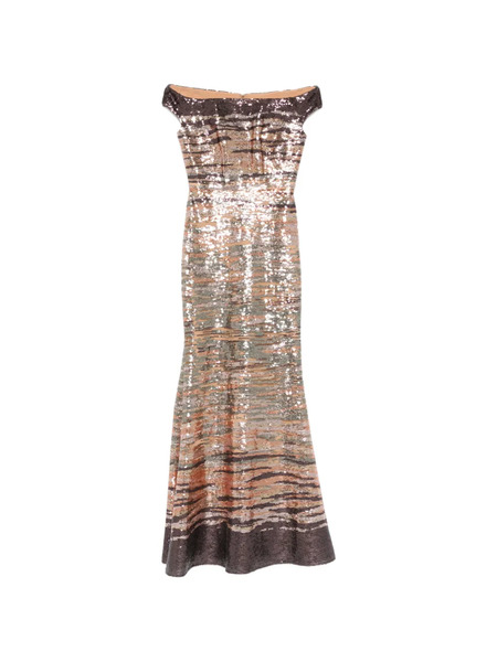  Elie Saab Sequin Striped Maxi Dress - Neutrals 