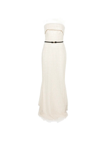  Elie Saab Sequinned Mesh Maxi Dress - Neutrals 