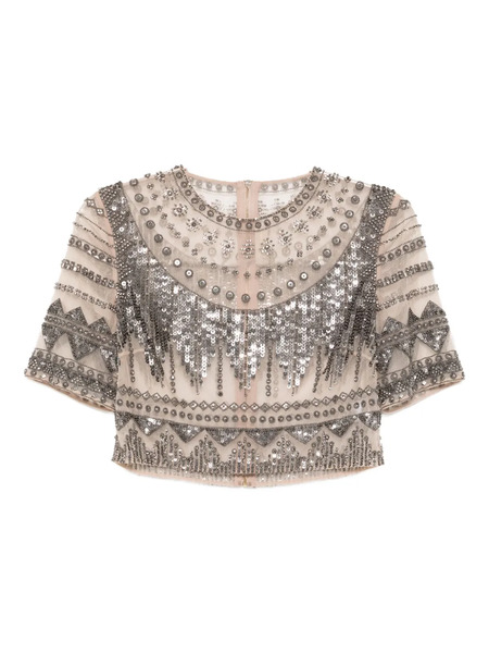  Elie Saab Tulle-art Crop Top - Neutrals 