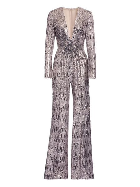  Elie Saab V-neck Sequinned Jumpsuit - Grey 