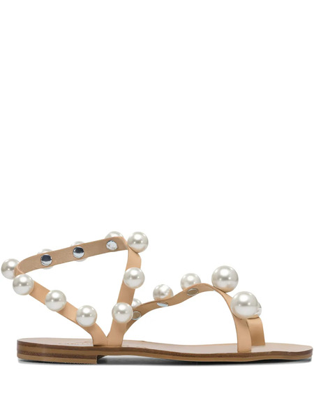  Elina Linardaki Pearl-embellished Leather Sandals - Neutrals 