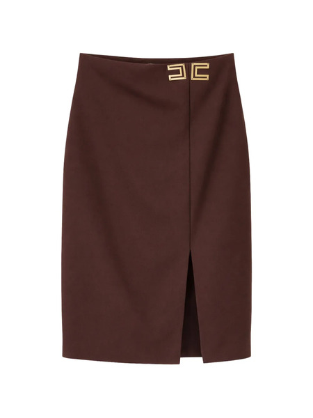 Elisabetta Franchi Buckle Slit Midi Skirt - Brown 