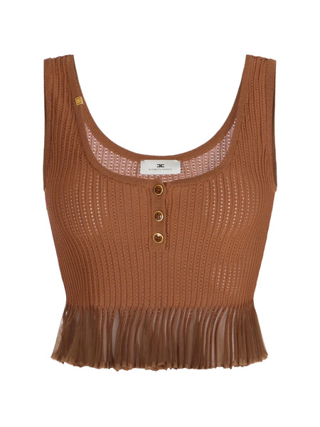  Elisabetta Franchi Button Ruffled Tank Top - Brown 