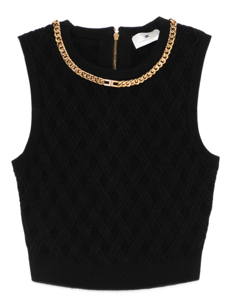  Elisabetta Franchi Chain-embellished Diamond-pattern Crop Top - Black 