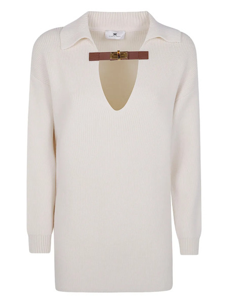  Elisabetta Franchi Collar-buckle Wool Sweater - White 