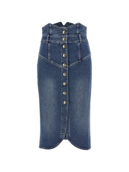  Elisabetta Franchi Contrast-stitching High-waisted Midi Denim Skirt - Blue 