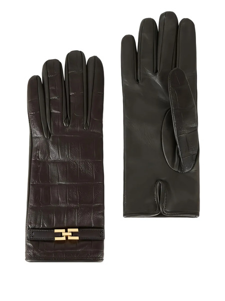  Elisabetta Franchi Crocodile-debossed Logo Gloves S - Brown 