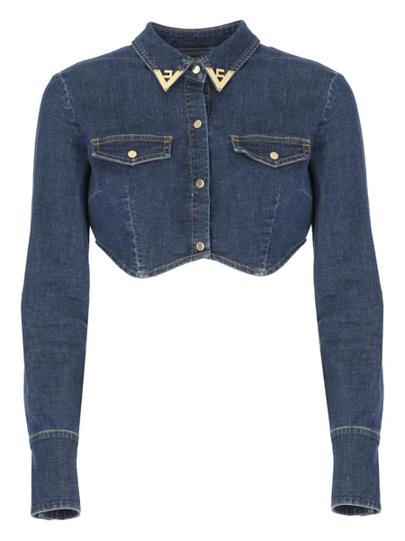  Elisabetta Franchi Cropped Gold-collar Denim Top - Blue 