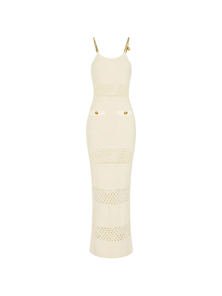  Elisabetta Franchi Cut-out Chain Bouclé Maxi Dress - Neutrals 