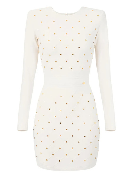  Elisabetta Franchi Diamond-pattern Button Mini Dress - White 