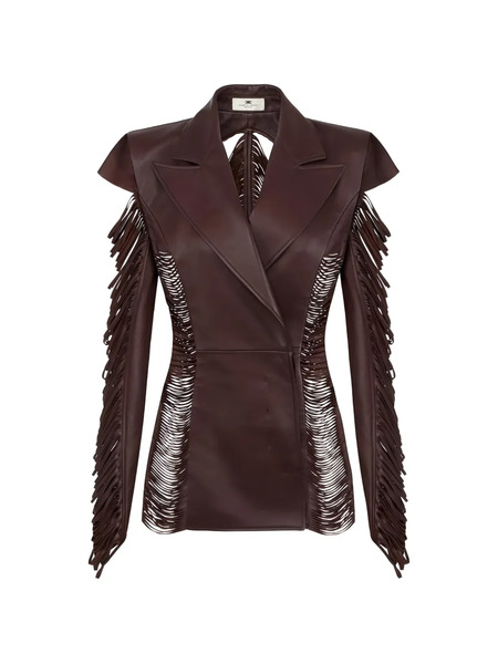  Elisabetta Franchi Double-breasted Fringed Leather Jacket - Brown 