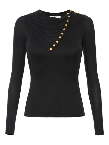  Elisabetta Franchi Draped Button Long-sleeve T-shirt - Black 