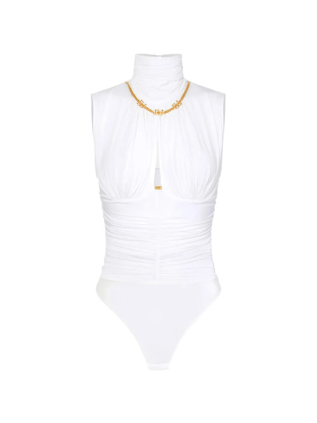 Elisabetta Franchi Draped Chain Bodysuit - White 
