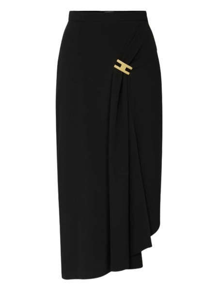  Elisabetta Franchi Draped Gold-buckle Midi Skirt - Black 